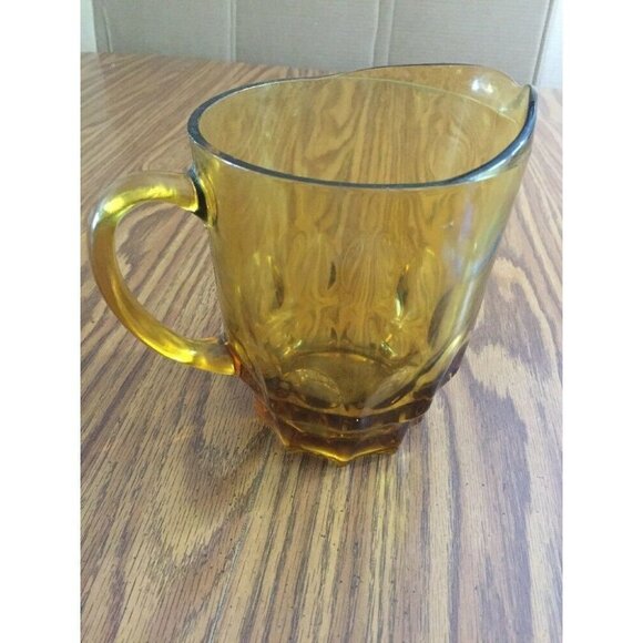 Vintage Glass Pitcher Amber 7” Mid Century Modern 1 1/2 Quarts Large Thumbprint - Picture 11 of 11